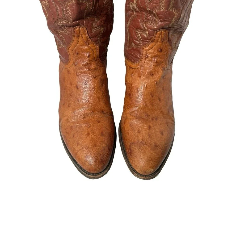 Dan Post Two Tone Brown Ostrich Leather Cowboy Boots Men 9.5 D